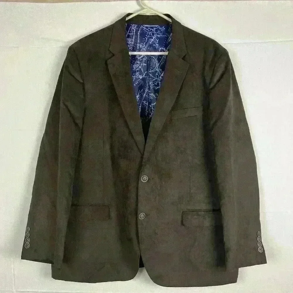 Nautica Mens Suit Jacket Blazer Brown Suede Like Polyester Size 46 Regular